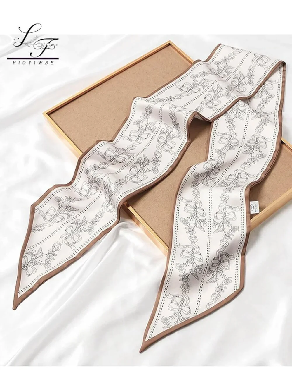 Women's Beige Printed Square Headscarf Bandanas Hair Scarf Neck Scarves